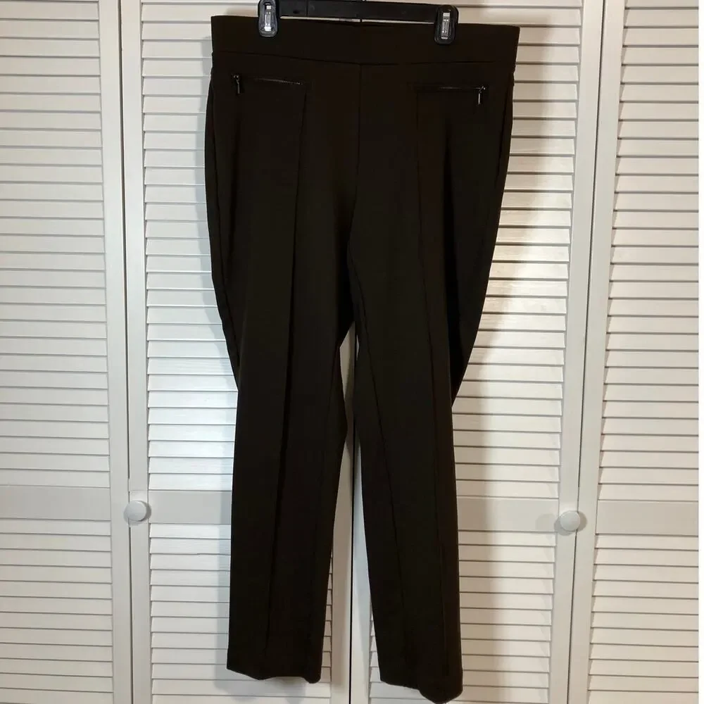 Rafaella Classic Brown Pleated Elastic Waist Pants 16